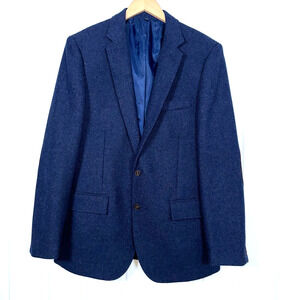 J Crew Men’s Blazer 40R Charcoal Slate Blue Tweed Brown Elbow Patch Academia